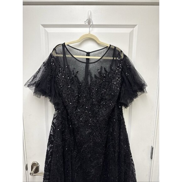 MAC DUGGAL Size 24 Black 20477 Flutter Sleeve Embellished Cocktail Midi Dress - Picture 5 of 10